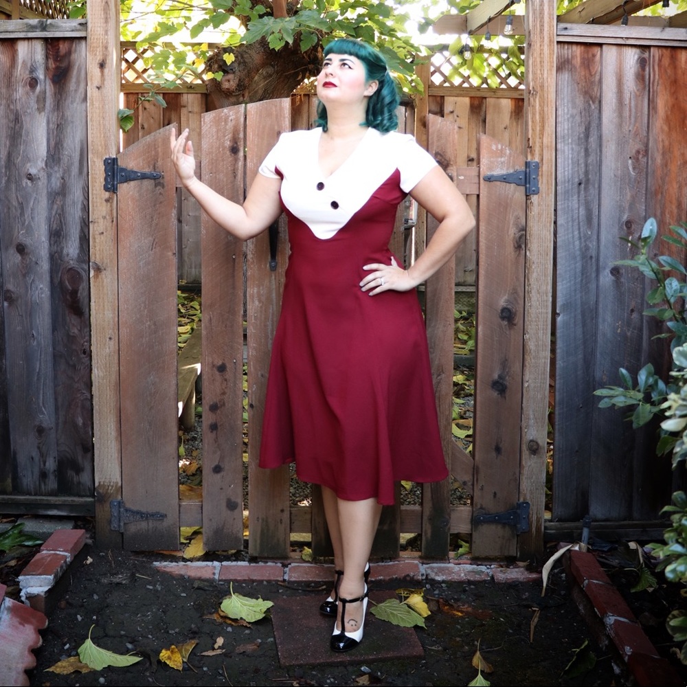 Collectif maroon and cream dress